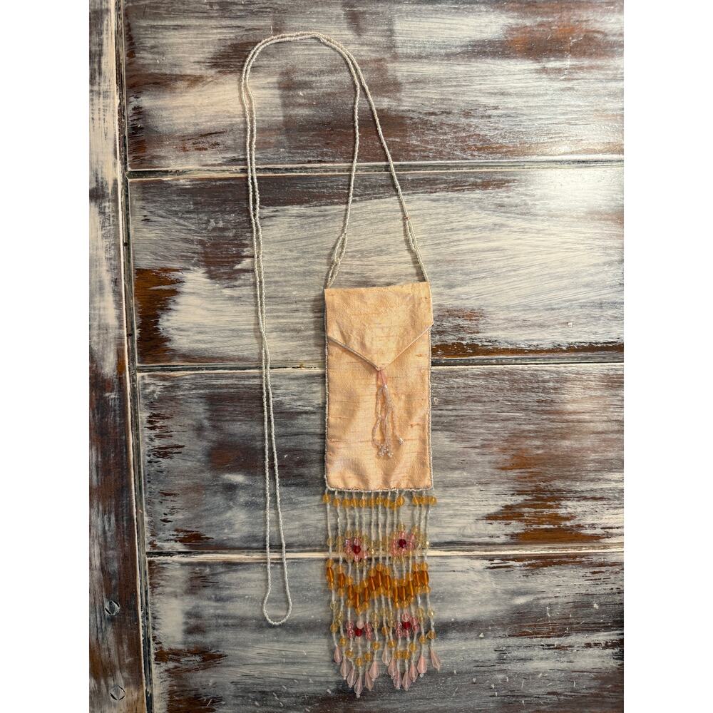 Small Beaded Pouch with Long Beaded Strap